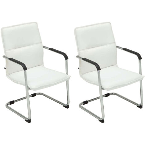Juego de 2 sillones de oficina sillas de visita con reposabrazos en PVC blanco y metal cromado 100001887