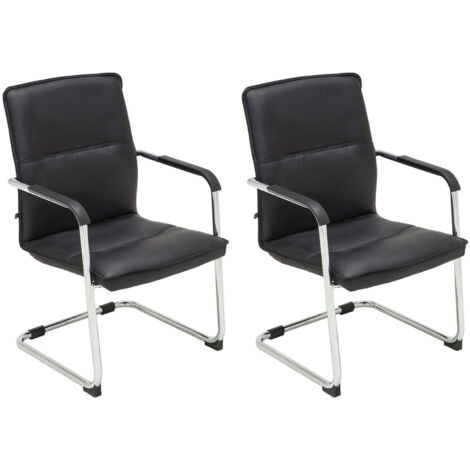 Juego de 2 sillones de oficina sillas de visita con reposabrazos en PVC negro y metal cromado 100001886