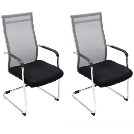 Juego de 2 sillones de oficina sillas para visitas con reposabrazos de malla gris y metal cromado 100001890