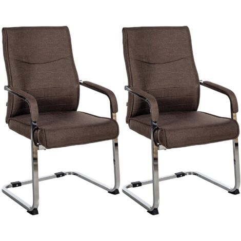 Juego de 2 sillones de oficina sillas para visitas sin ruedas base patín en metal cromado y asiento de tela marrón 100003101