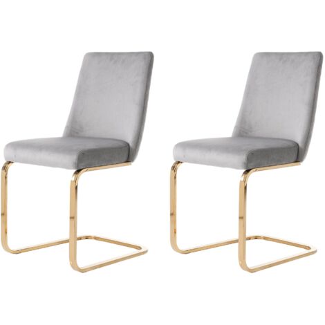 Juego de 2 sillones de terciopelo, tapizados en gris, con respaldo en forma de rombo y soporte de metal dorado, ideal para salón, dormitorio, estudio u oficina.