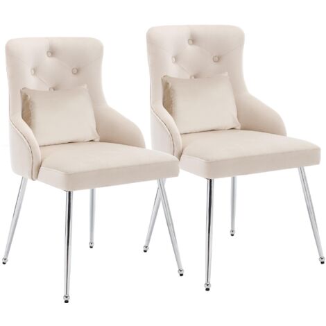 Juego de 2 sillones modernos de terciopelo beige con reposabrazos acolchados y detalles capitoné, con patas de metal, ideales para la sala de estar, el dormitorio, la oficina o el estudio.