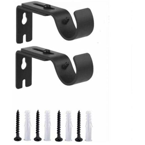 Juego de 2 soportes de pared negros, ajustables y resistentes para barras de cortina de metal.