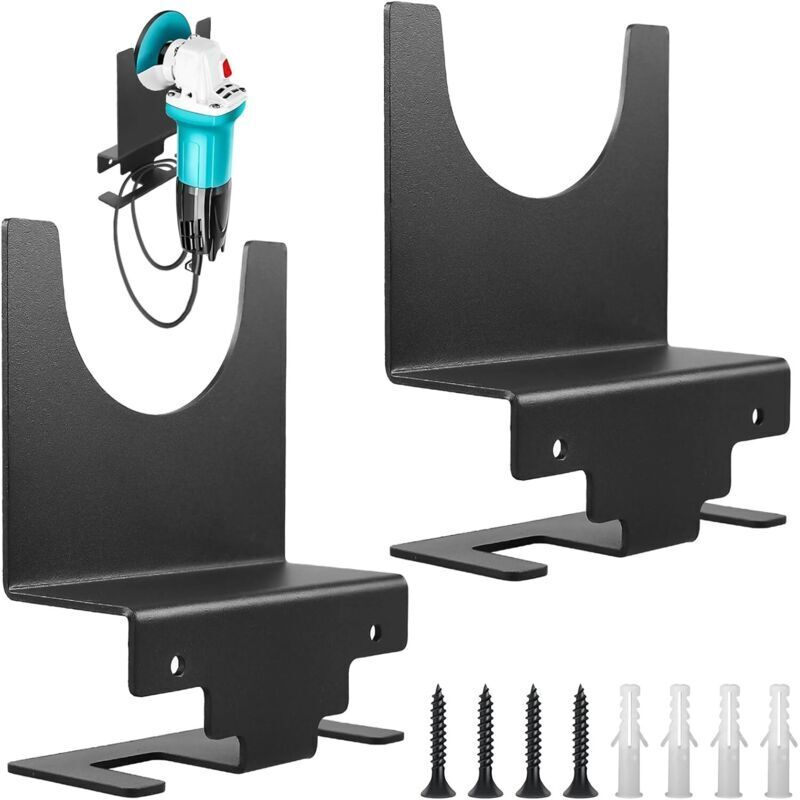 Xisrens Schwarz Juego De 2 Soportes De Pared Para Amoladoras Angulares De Acero Al Carbono - Para Todas Las Marcas - Accesorios Para Sastres, Pulidores, Talleres Y Lugares De Trabajo (Negro)