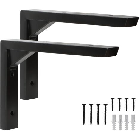 Juego de 2 soportes de pared para estantes, soportes de acero inoxidable en forma de L con refuerzo triangular, diseño hueco, tornillos y tacos (15 cm)
