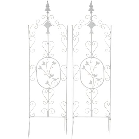 Juego de 2 soportes enrejados de jardín para plantas trepadoras 122x35 cm en metal blanco envejecido 100003826