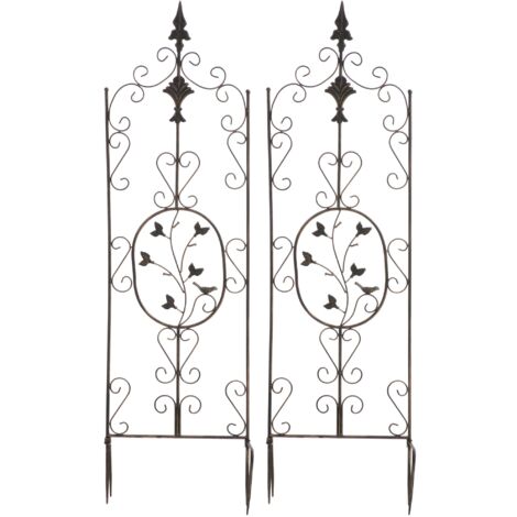 Juego de 2 soportes enrejados de jardín para plantas trepadoras 122x35 cm en metal bronce 100003829