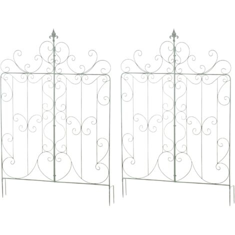 Juego de 2 soportes enrejados de jardín para plantas trepadoras 133x99 cm en metal verde envejecido 100003839