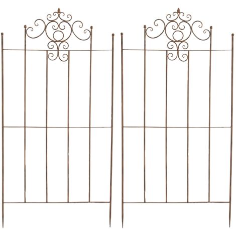 Juego de 2 soportes enrejados para plantas trepadoras en metal marrón envejecido 100003843