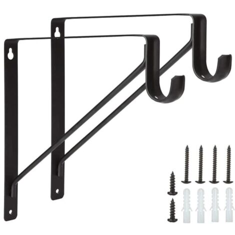 Juego de 2 soportes para estantes, capacidad de 150 kg, gancho metálico fijo de 90 grados, soporte triangular resistente para barra de armario flotante