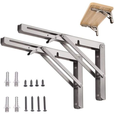 Juego de 2 soportes para estantes plegables, resistentes y de pared, fabricados en acero inoxidable pulido, tipo K, con brazos cortos.