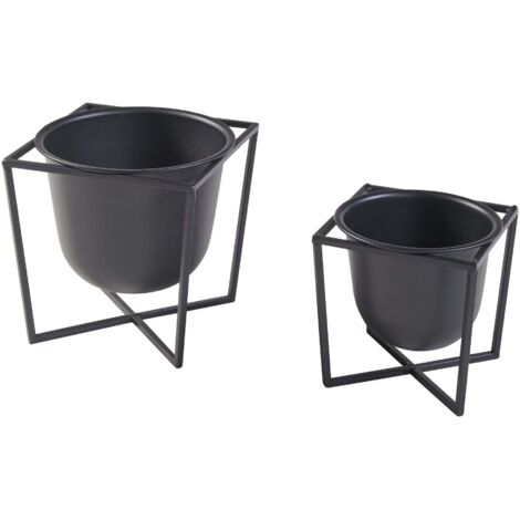 Juego de 2 soportes para plantas de diferentes tamaños metal negro 030010593