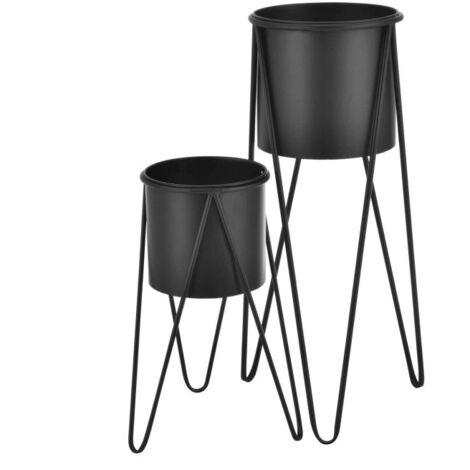 Juego de 2 soportes para plantas, funda para maceta, florero, metal negro 030006042/2