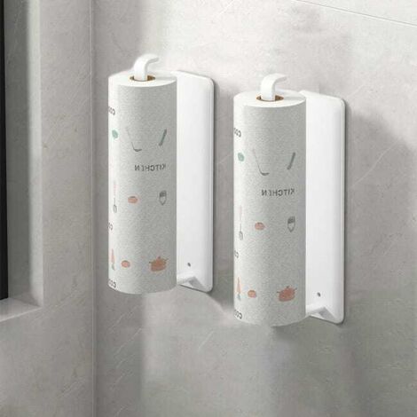Juego de 2 soportes para toallas de papel de cocina, ideales para paños de cocina y bolsas de almacenamiento, de color blanco. Organización práctica sin necesidad de taladrar para un fácil almacenamie