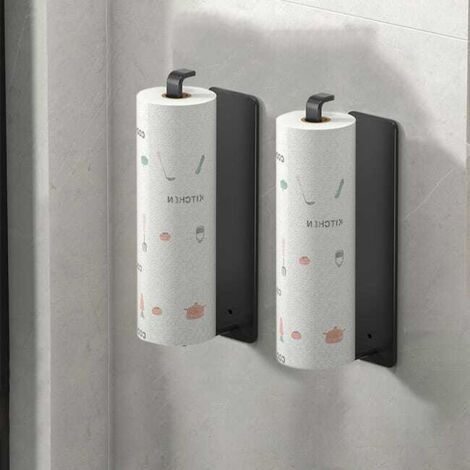 Juego de 2 soportes para toallas de papel de cocina, ideales para paños de cocina y bolsas de almacenamiento, de color negro. Organización práctica sin necesidad de taladrar para un fácil almacenamien