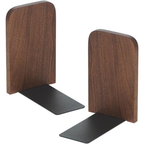 Juego de 2 sujetalibros de madera marrón – Diseño natural, almacenamiento de libros para interiores de oficina y hogar.