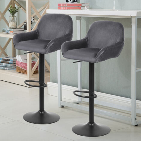 Juego de 2 Taburete de Bar con Respaldo Terciopelo Taburetes Gris oscuro