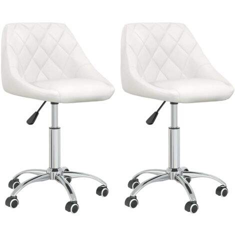 Juego de 2 taburetes con ruedas asiento giratorio regulable en altura estructura de acero PVC blanco DEC025197
