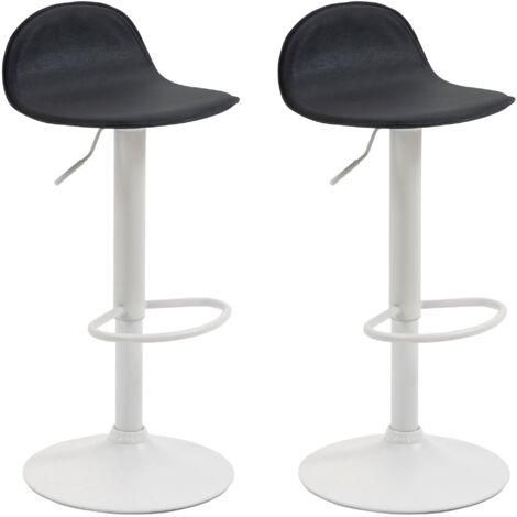Juego de 2 taburetes de bar con reposapiés de PVC negro, pie de trompeta de metal blanco 100004262