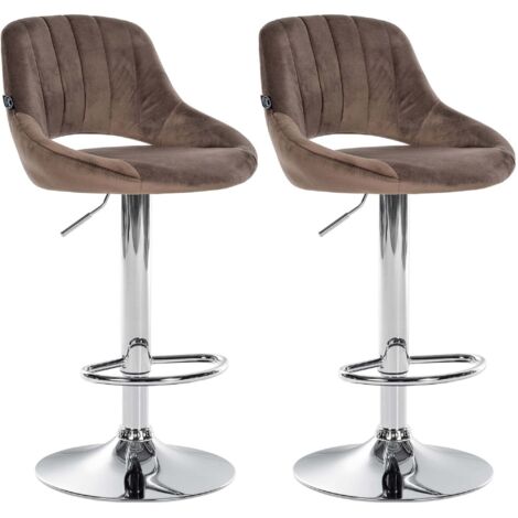 Juego de 2 taburetes de bar con reposapiés en forma de arco, asiento de tela de terciopelo marrón, estructura de metal TDB10756