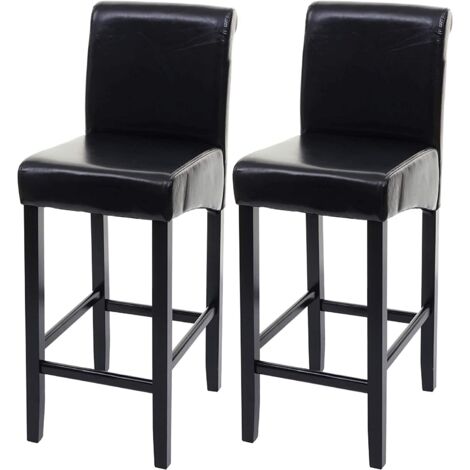 Juego de 2 taburetes de bar con reposapiés en madera sintética negra TDB04001