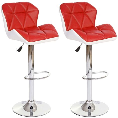 Juego de 2 taburetes de bar con reposapiés sintético rojo y blanco TDB04024