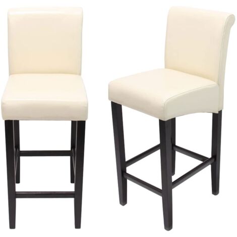 Juego de 2 taburetes de bar de piel color crema con patas y reposapiés oscuros TDB04002