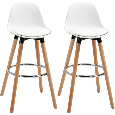 Juego de 2 taburetes de bar de polipiel blanca, taburetes de cocina con reposapiés, capacidad de carga de 120 kg, ideales para cocinas, bares y mostradores de restaurantes.