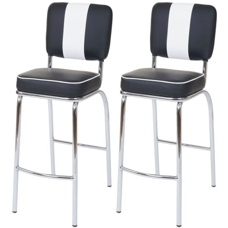 Juego de 2 taburetes de bar en sintético blanco y negro y metal de diseño retro TDB04025