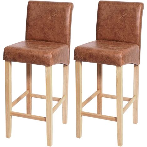 Juego de 2 taburetes de bar en sintético efecto ante marrón envejecido pies ligeros TDB04009