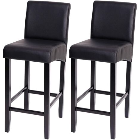 Juego de 2 taburetes de bar en sintético negro mate patas oscuras con reposapiés TDB04010