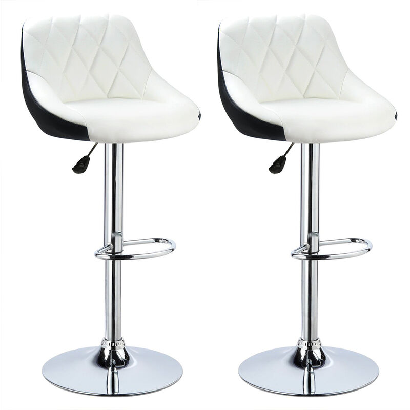 Juego de 2 taburetes de bar fáciles de limpiar con asiento bien acolchado, silla de bar de cuero artificial Cuero artificial Blanco-Negro - blancnoir