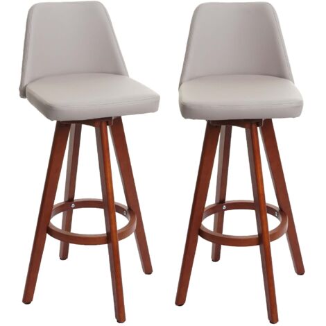 Juego de 2 taburetes de bar giratorios con reposapiés estructura de madera asiento de PVC color topo 040007457