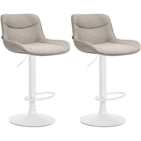 Juego de 2 taburetes de bar giratorios de forma ergonómica con costuras decorativas en tela color topo y estructura de metal blanco 100005995