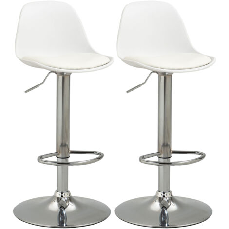 Juego de 2 taburetes de bar giratorios de piel sintética blanca, sillas de cocina regulables en altura con reposapiés, carga máxima de 120 kg, aptos para cocina, salón y mostrador.