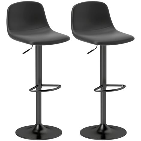 Juego de 2 taburetes de bar giratorios de piel sintética negra, sillas de cocina regulables en altura con respaldo y reposapiés, para cocina, salón y mostrador.