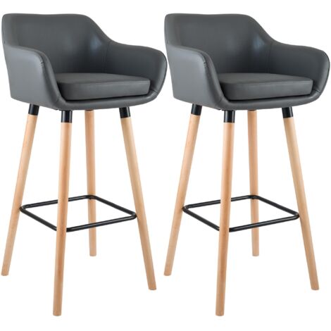 Juego de 2 taburetes de bar Grant, cuero sintético Gris
