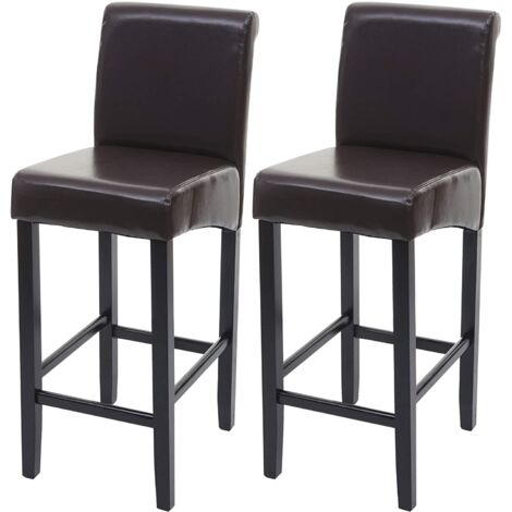 Juego de 2 taburetes de bar patas sintéticas marrón oscuro con reposapiés TDB04004