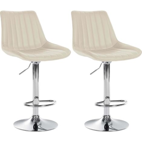 Juego de 2 taburetes de bar regulables en altura y giratorios 360° en piel sintética color crema con costuras verticales y patas de metal cromado 100006778