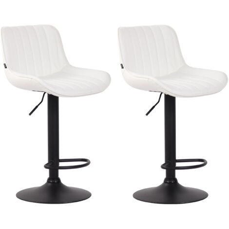 Juego de 2 taburetes de bar sillas altas en PVC blanco costuras verticales soporte de metal negro 100004282