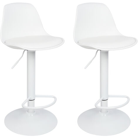 Juego de 2 Taburetes de Bar Sillas de Comedor Taburetes Altos de Cocina, Sillas de Bar de Metal de Cuero PU Blanco
