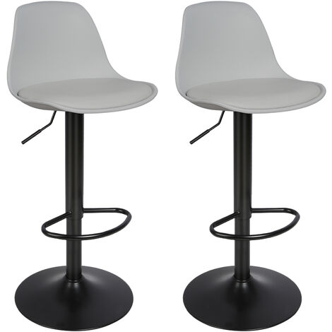 Juego de 2 Taburetes de Bar Sillas de Comedor Taburetes Altos de Cocina, Sillas de Bar de Metal de Cuero PU Gris