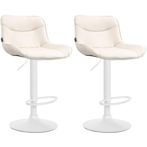 Juego de 2 taburetes de bar x1 con costuras decorativas en PVC crema Pie de trompeta de metal blanco 100004457