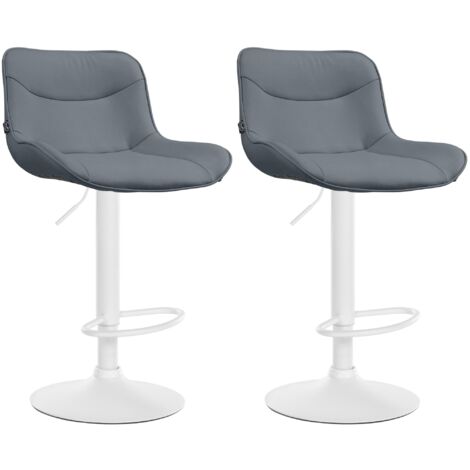 Juego de 2 taburetes de bar x1 con costuras decorativas en PVC gris pie de trompeta metal blanco 100004459