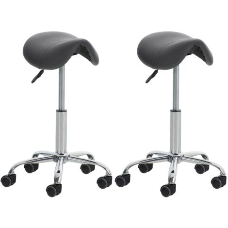 Juego de 2 taburetes de trabajo para consultas médicas y salones de belleza en metal cromado, asiento de PVC gris 100002347