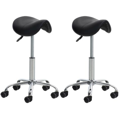 Juego de 2 taburetes de trabajo para consultas médicas y salones de estética en metal cromado con asiento de PVC negro 100002348