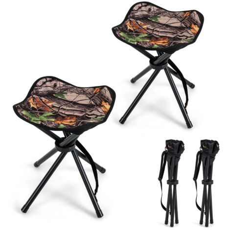 Juego de 2 taburetes plegables para exterior ligeros y portátiles de 32 x 32 x 40 cm para camping y senderismo fabricados en tejido Oxford de camuflaje 200019476