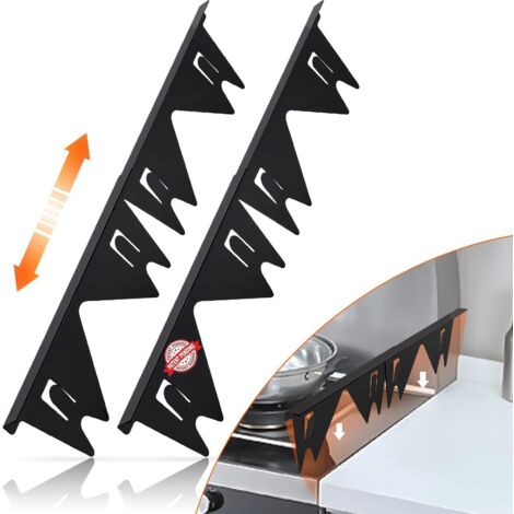Juego de 2 tapas de juntas de acero inoxidable para estufa, resistentes al calor y fáciles de limpiar, kit de ajuste regulable, longitud retráctil de 35,1 cm a 69,8 cm, color negro.