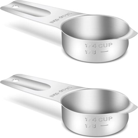 Juego de 2 tazas medidoras de 60 ml (1/4 de taza), acero inoxidable 304, graduaciones grabadas, aptas para lavavajillas, utensilio de cocina para repostería.