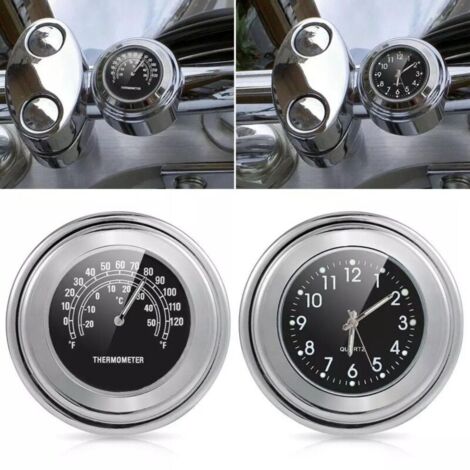 Juego de 2 termómetros de manillar 22-25 mm (negros), relojes de manillar, accesorios de temperatura impermeables para montar en el manillar de la motocicleta